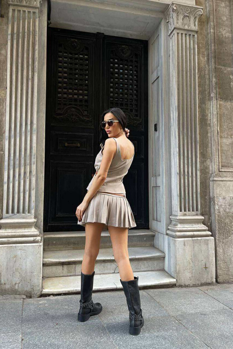 SET ME DETAJIN E RRIPIT KANATIERE+FUND-PANTALLONË PËR FEMRA NË NGJYRËN BEZHË - 4