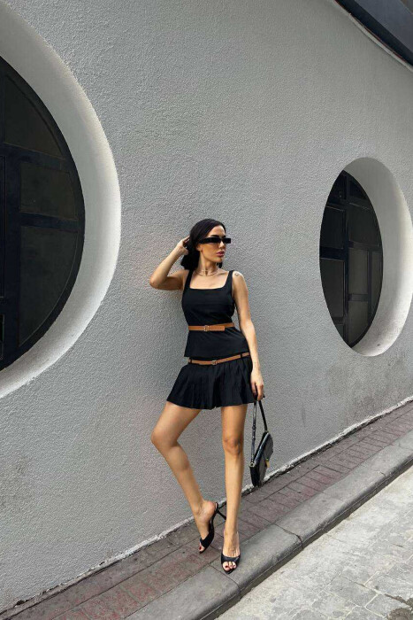 SET ME DETAJIN E RRIPIT KANATIERE+FUND-PANTALLONË PËR FEMRA NË NGJYRËN E ZEZË - 6