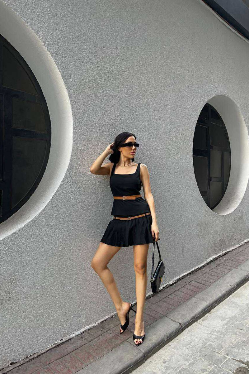 SET ME DETAJIN E RRIPIT KANATIERE+FUND-PANTALLONË PËR FEMRA NË NGJYRËN E ZEZË - 6