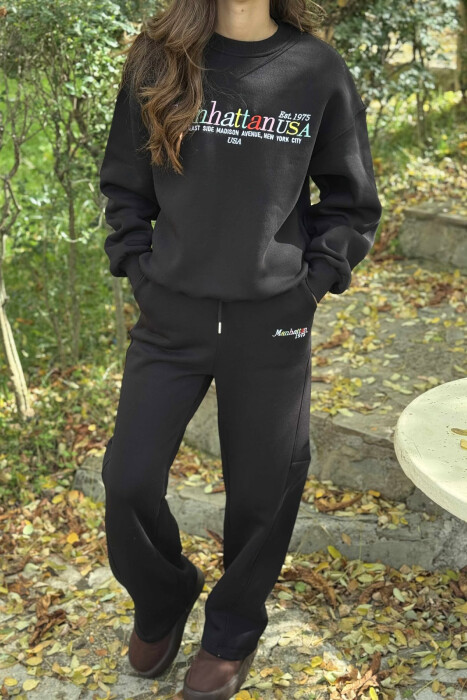 SET ME PUSH BLUZË+TUTA ME SHKRIME PËR FEMRA NË NGJYRË TË ZEZË - 3