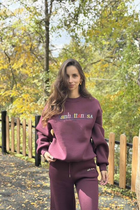 SET ME PUSH BLUZË+TUTA ME SHKRIME PËR FEMRA NË NGJYRË VISHNJË - 3