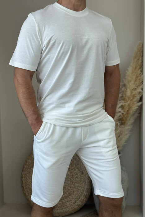 SET ME SHKRIME T-SHIRT+PANTALLONA TË SHKURTRA PËR MESHKUJ NË NGJYRËN E BARDHË - 2