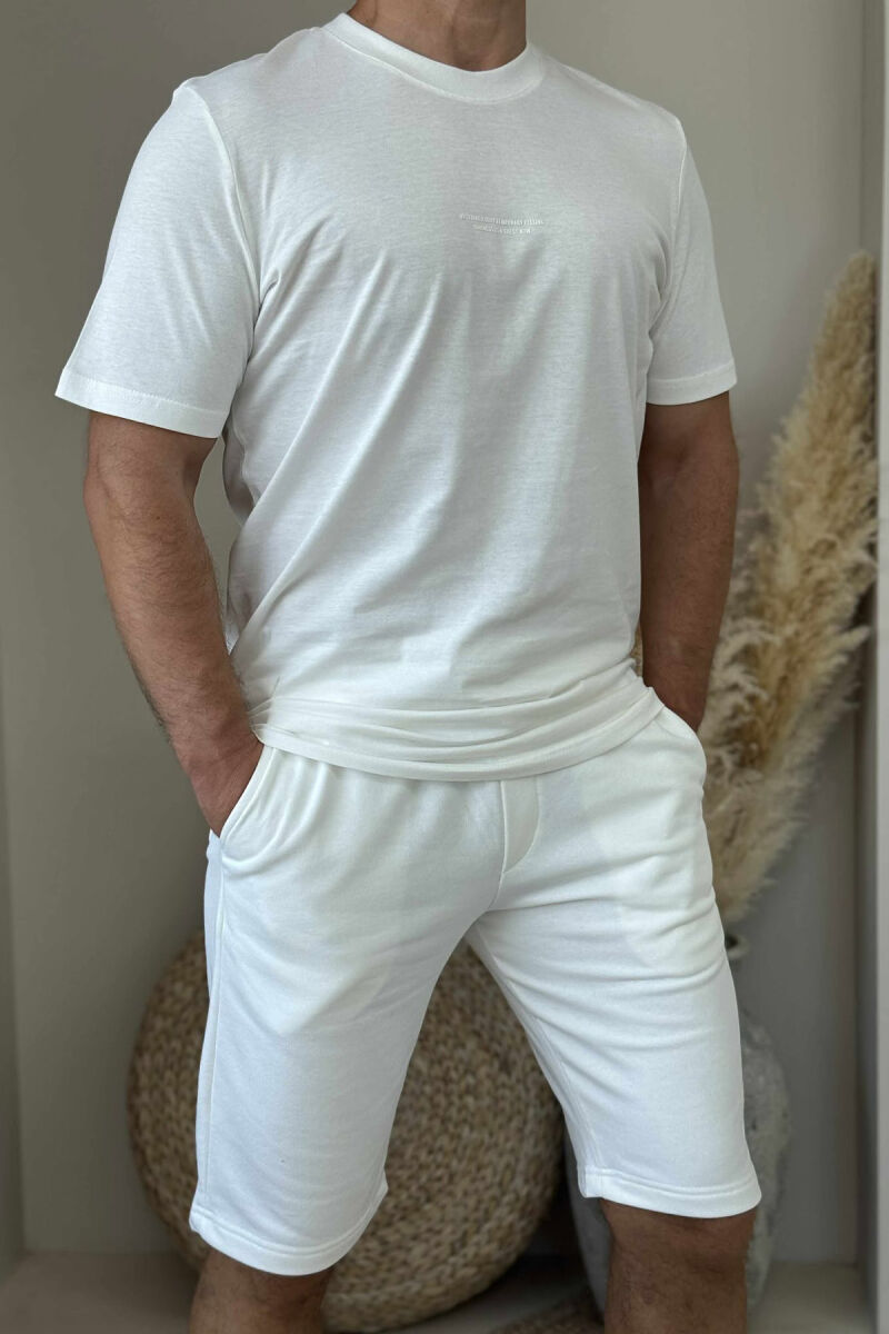 SET ME SHKRIME T-SHIRT+PANTALLONA TË SHKURTRA PËR MESHKUJ NË NGJYRËN E BARDHË - 2