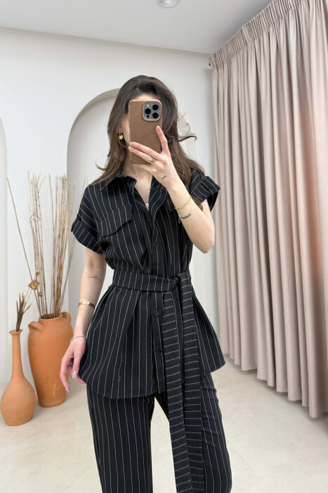 SET ME VIJA BLUZE ME MENGE TE SHKURTRA + PANTALLONA PER FEMRA NE NGJYRE TE ZEZE - 3