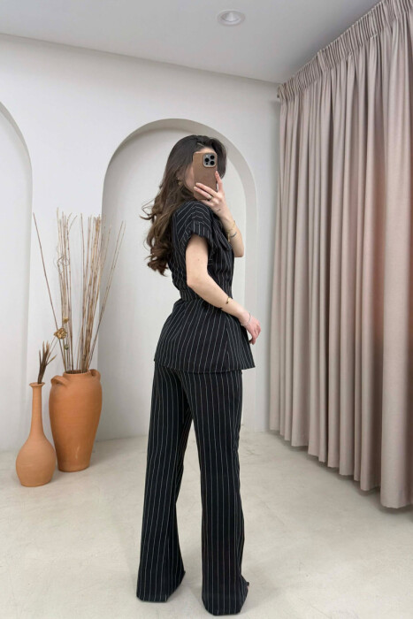 SET ME VIJA BLUZE ME MENGE TE SHKURTRA + PANTALLONA PER FEMRA NE NGJYRE TE ZEZE - 4