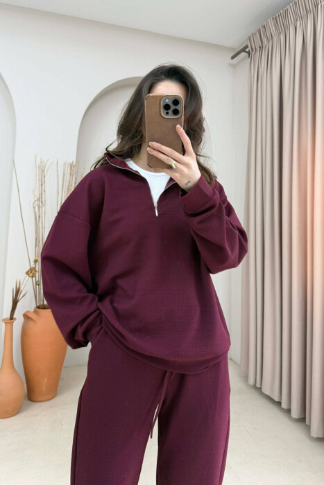 SET NJE NGJYRESH BLUZE ME ZINXHIR + TUTA PER FEMRA NE NGJYRE VISHNJE - 2