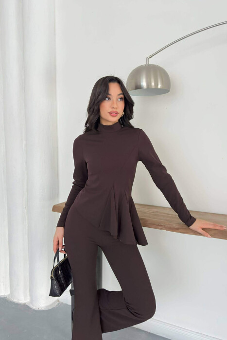 SET NJE NGJYRESH BLUZE + PANTALLONA PER FEMRA NE NGJYRE KAFE - 2