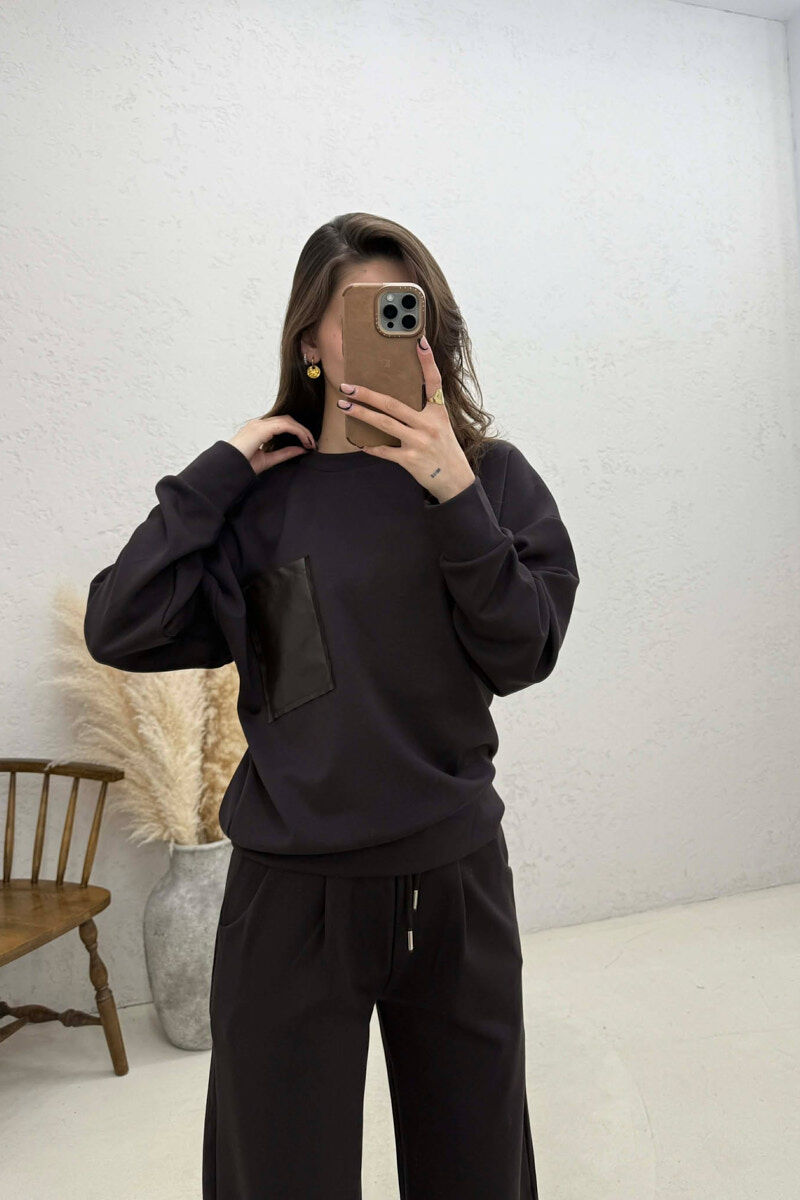 SET NJE NGJYRESH BLUZE + TUTA PER FEMRA NE NGJYRE KAFE - 2