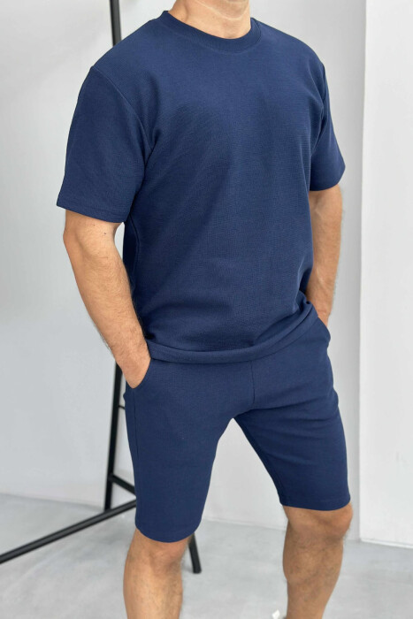 SET NJE NGJYRËSH BLUZË+PANTALLONA TË SHKURTRA PËR MESHKUJ NË NGJYRËN E BLU - 2