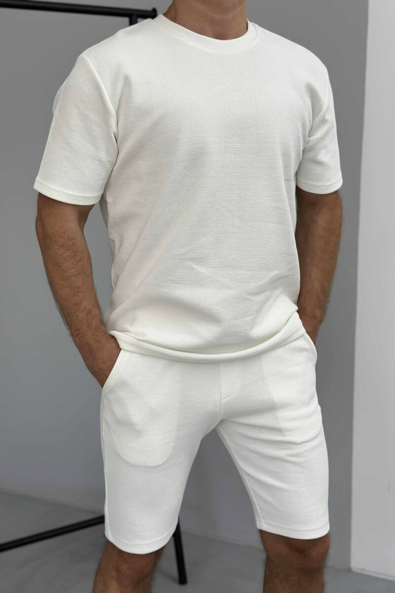 SET NJE NGJYRËSH BLUZË+PANTALLONA TË SHKURTRA PËR MESHKUJ NË NGJYRËN E BARDHE - 4