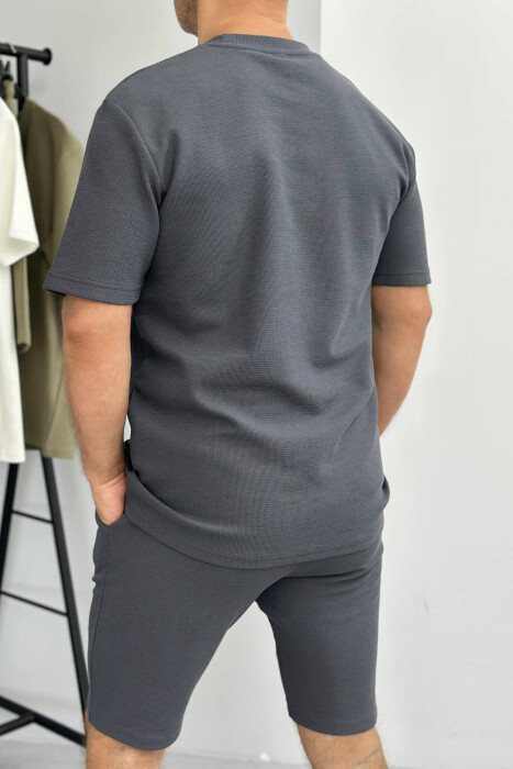 SET NJE NGJYRËSH BLUZË+PANTALLONA TË SHKURTRA PËR MESHKUJ NË NGJYRËN GRI E ERRËT - 3