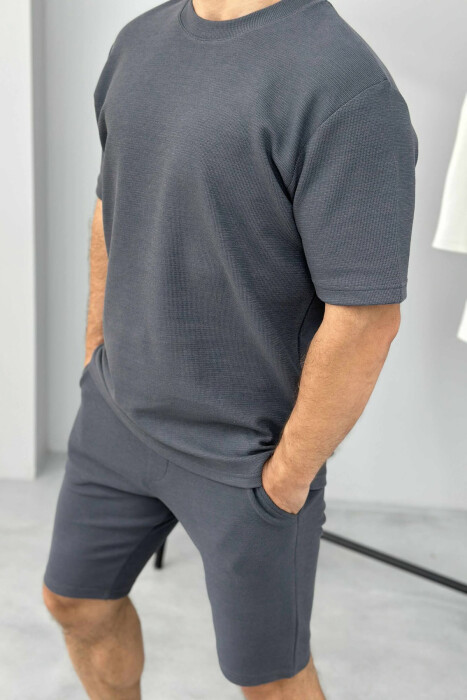 SET NJE NGJYRËSH BLUZË+PANTALLONA TË SHKURTRA PËR MESHKUJ NË NGJYRËN GRI E ERRËT - 4