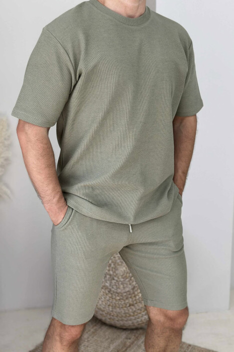 SET NJE NGJYRËSH BLUZË+PANTALLONA TË SHKURTRA PËR MESHKUJ NË NGJYRËN ULLI - 4