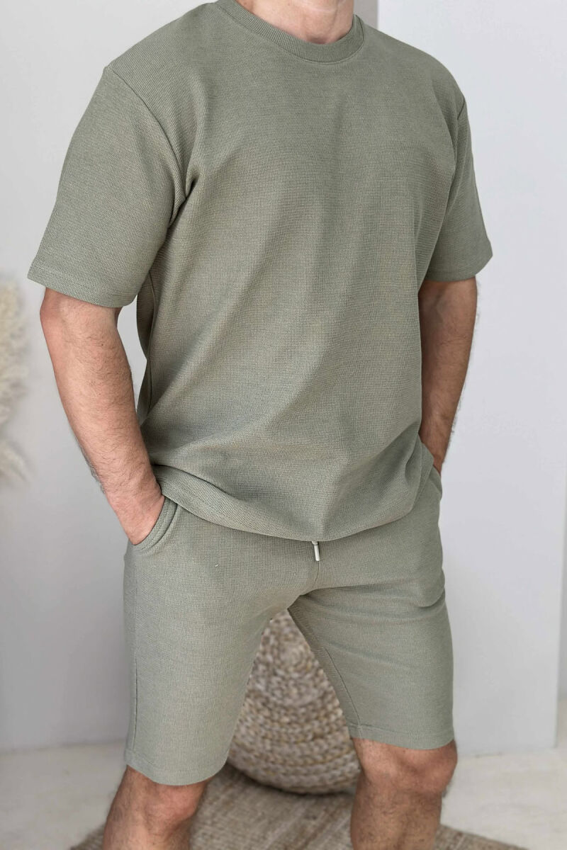 SET NJE NGJYRËSH BLUZË+PANTALLONA TË SHKURTRA PËR MESHKUJ NË NGJYRËN ULLI - 4