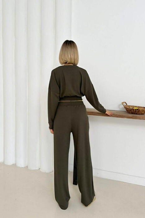 SET NJE NGJYRESH CROP TOP ME MENGE TE GJATA + PANTALLONA PER FEMRA NE NGJYRE JESHILE - 3