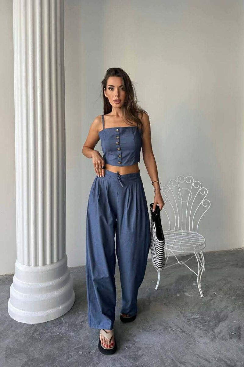 SET NJE NGJYRESH CROP TOP + PANTALLONA PER FEMRA NE NGJYREN BLU - 3