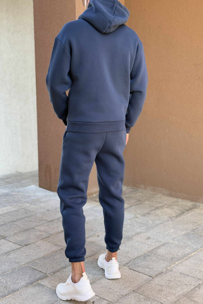 SET NJË NGJYRËSH HOODIE ME SHKRIM PARA+TUTA PËR MESHKUJ NË NGJYRË BLU - 4