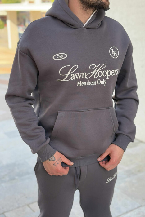 SET NJË NGJYRËSH HOODIE ME SHKRIM PARA+TUTA PËR MESHKUJ NË NGJYRË GRI TË ERRËT - 2