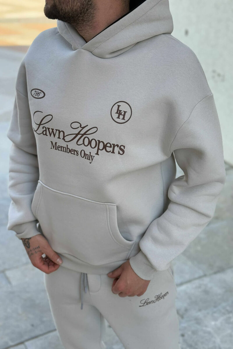 SET NJË NGJYRËSH HOODIE ME SHKRIM PARA+TUTA PËR MESHKUJ NË NGJYRË GRI TË ZBARDHUR - 2