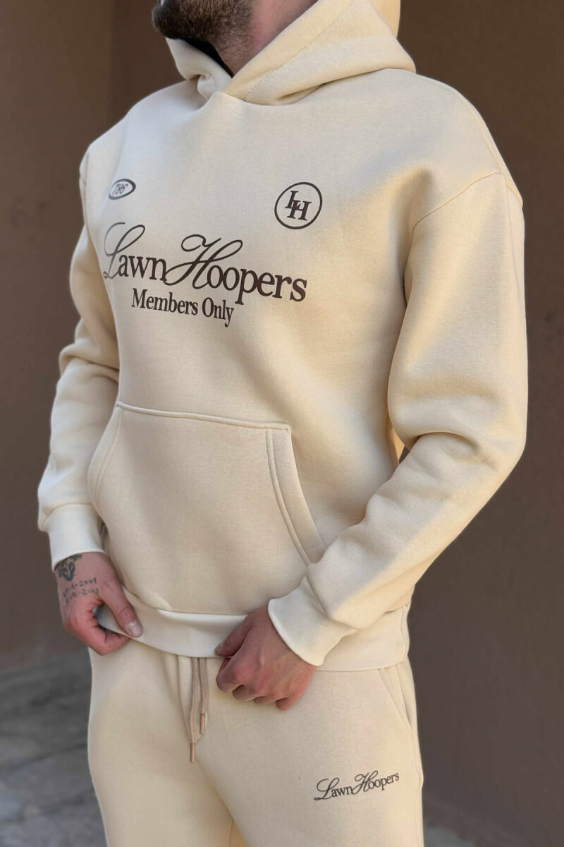 SET NJË NGJYRËSH HOODIE ME SHKRIM PARA+TUTA PËR MESHKUJ NË NGJYRË KREM - 2