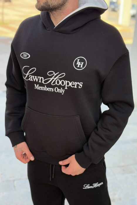 SET NJË NGJYRËSH HOODIE ME SHKRIM PARA+TUTA PËR MESHKUJ NË NGJYRË TË ZEZË - 2