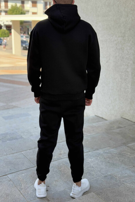 SET NJË NGJYRËSH HOODIE ME SHKRIM PARA+TUTA PËR MESHKUJ NË NGJYRË TË ZEZË - 5