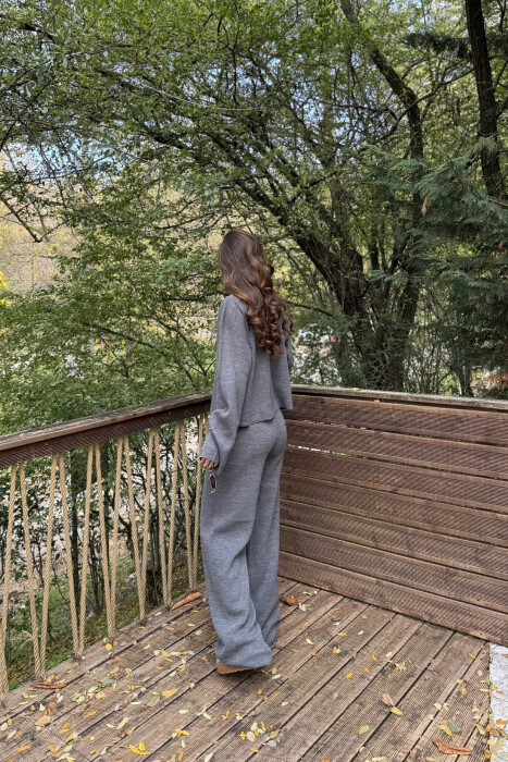 SET NJË NGJYRËSH I THJESHTË PULOVËR+PANTALLONA PËR FEMRA NË NGJYRË GRI - 4