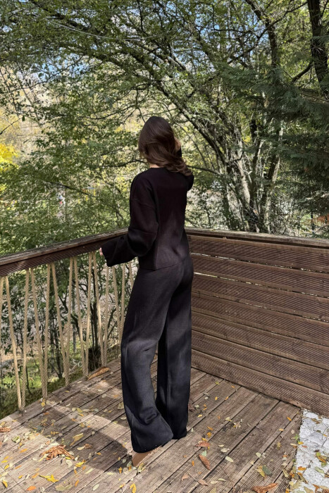 SET NJË NGJYRËSH I THJESHTË PULOVËR+PANTALLONA PËR FEMRA NË NGJYRË TË ZEZË - 4