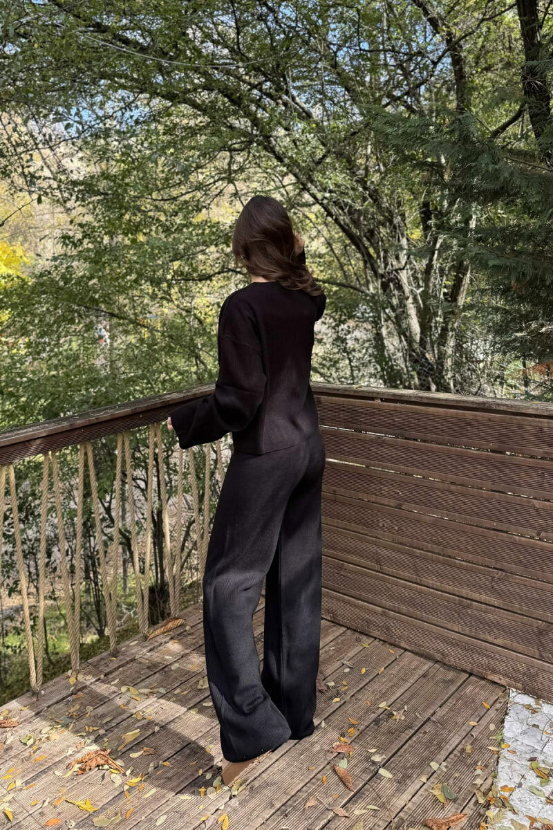 SET NJË NGJYRËSH I THJESHTË PULOVËR+PANTALLONA PËR FEMRA NË NGJYRË TË ZEZË - 4