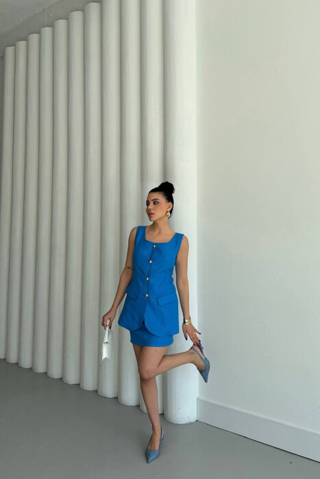 SET NJE NGJYRESH JELEK ME BUTONA GOLD + FUND PER FEMRA NE NGJYRE BLU - 2