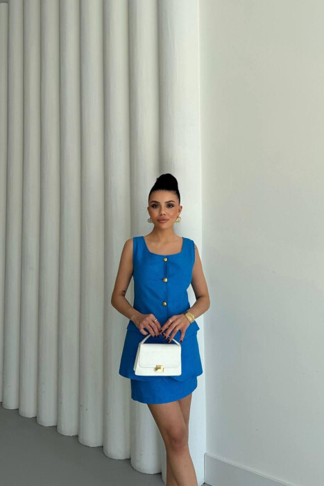 SET NJE NGJYRESH JELEK ME BUTONA GOLD + FUND PER FEMRA NE NGJYRE BLU - 4