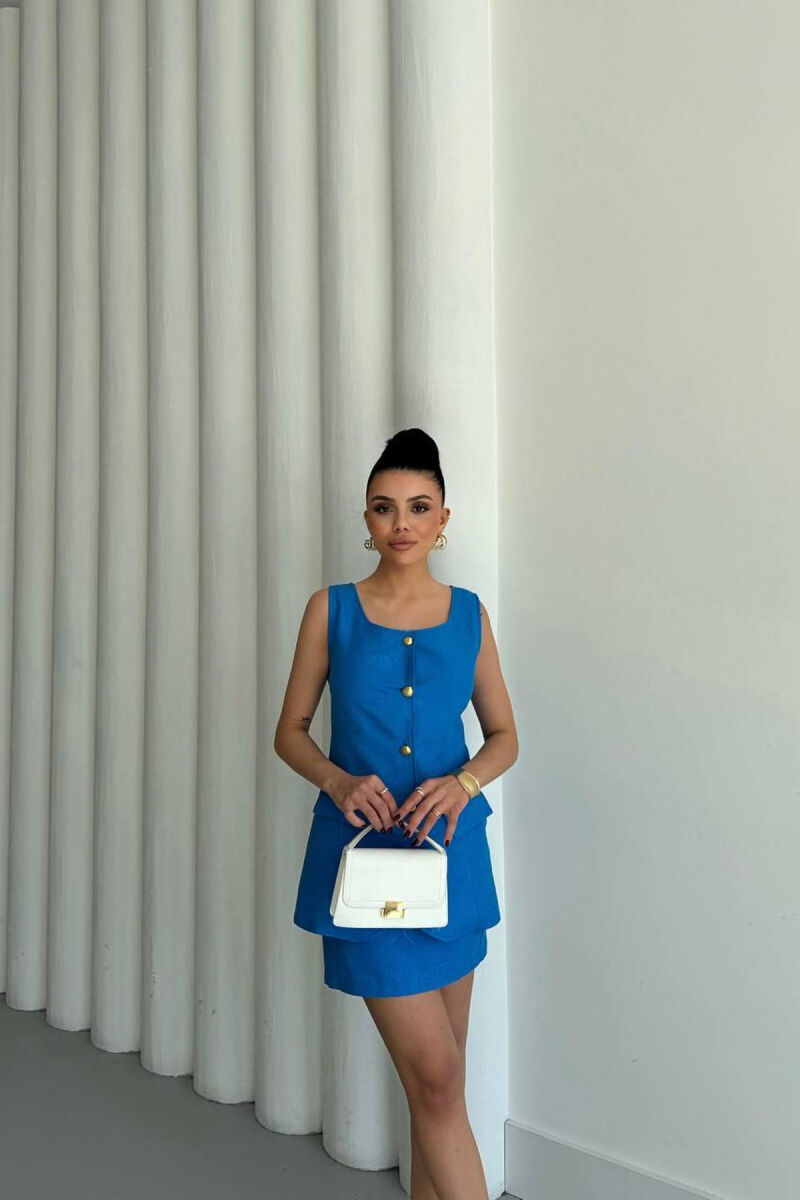 SET NJE NGJYRESH JELEK ME BUTONA GOLD + FUND PER FEMRA NE NGJYRE BLU - 4