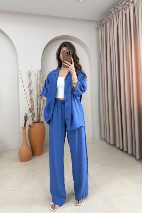 SET NJE NGJYRESH KEMISHE ME MENGE TE SHKURTRA +PANTALLONA PER FERMA NE NGJYRE BLU - 2