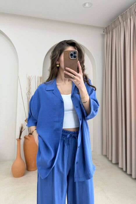 SET NJE NGJYRESH KEMISHE ME MENGE TE SHKURTRA +PANTALLONA PER FERMA NE NGJYRE BLU - 3