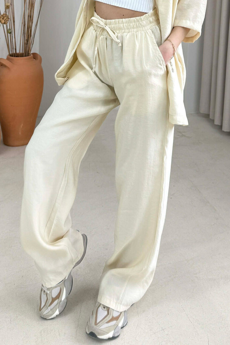 SET NJE NGJYRESH KEMISHE ME MENGE TE SHKURTRA +PANTALLONA PER FERMA NE NGJYRE KREM - 3