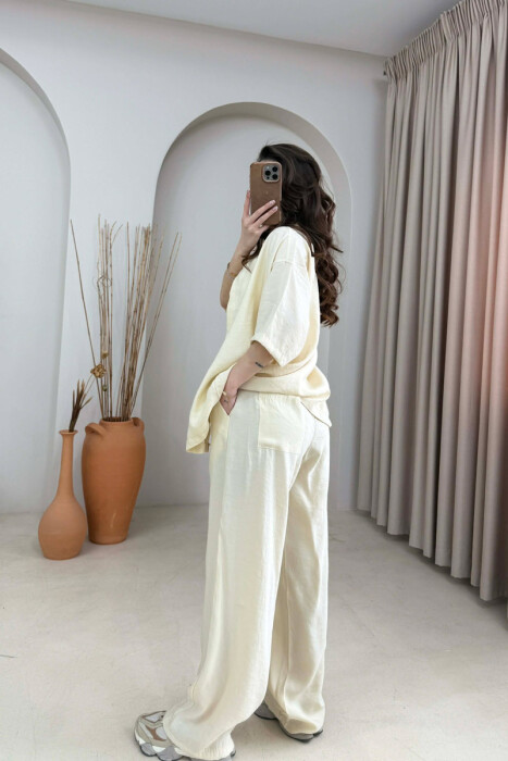 SET NJE NGJYRESH KEMISHE ME MENGE TE SHKURTRA +PANTALLONA PER FERMA NE NGJYRE KREM - 4