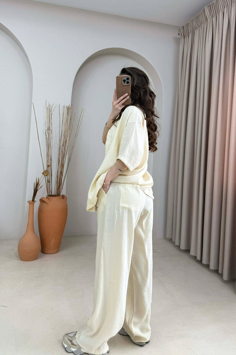 SET NJE NGJYRESH KEMISHE ME MENGE TE SHKURTRA +PANTALLONA PER FERMA NE NGJYRE KREM - 4