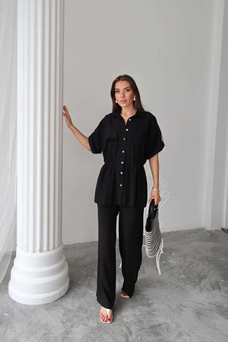 SET NJE NGJYRESH KEMISHE ME MENGE TE SHKURTRA + PANTALLONA PER FEMRA NE NGJYRE TE ZEZE - 2