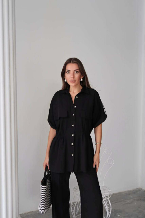 SET NJE NGJYRESH KEMISHE ME MENGE TE SHKURTRA + PANTALLONA PER FEMRA NE NGJYRE TE ZEZE - 4