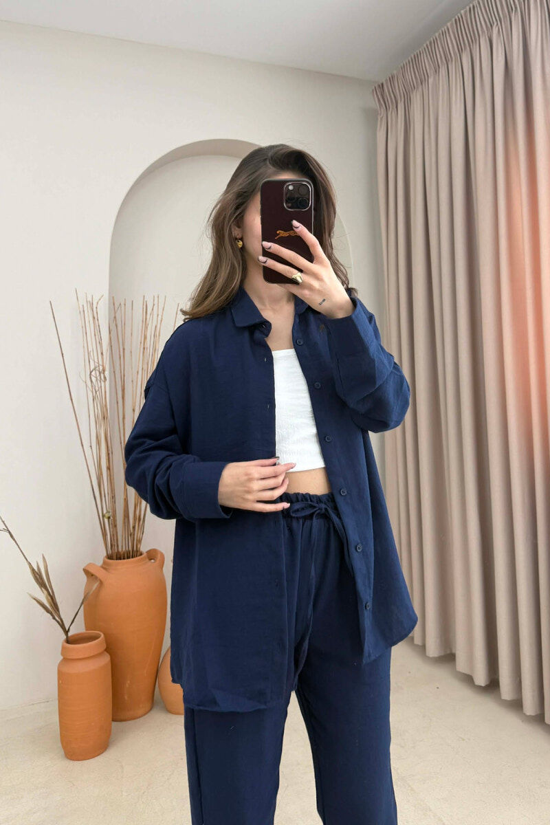 SET NJE NGJYRESH KEMISHE + PANTALLONA ME LIDHESE PER FEMRA NE NGJYRE BLU TE ERRET - 3