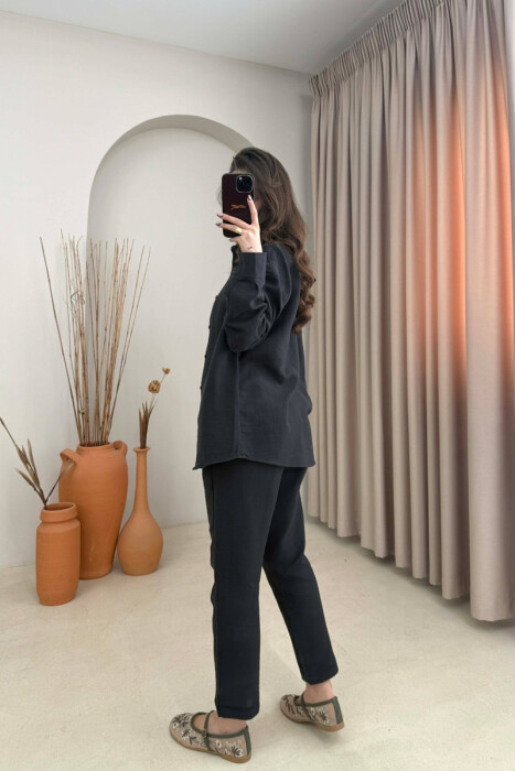 SET NJE NGJYRESH KEMISHE + PANTALLONA ME LIDHESE PER FEMRA NE NGJYRE TE ZEZE - 4