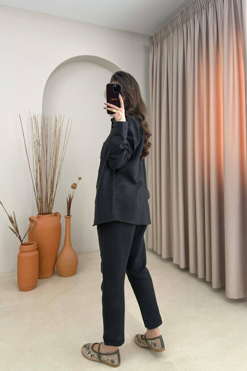 SET NJE NGJYRESH KEMISHE + PANTALLONA ME LIDHESE PER FEMRA NE NGJYRE TE ZEZE - 4