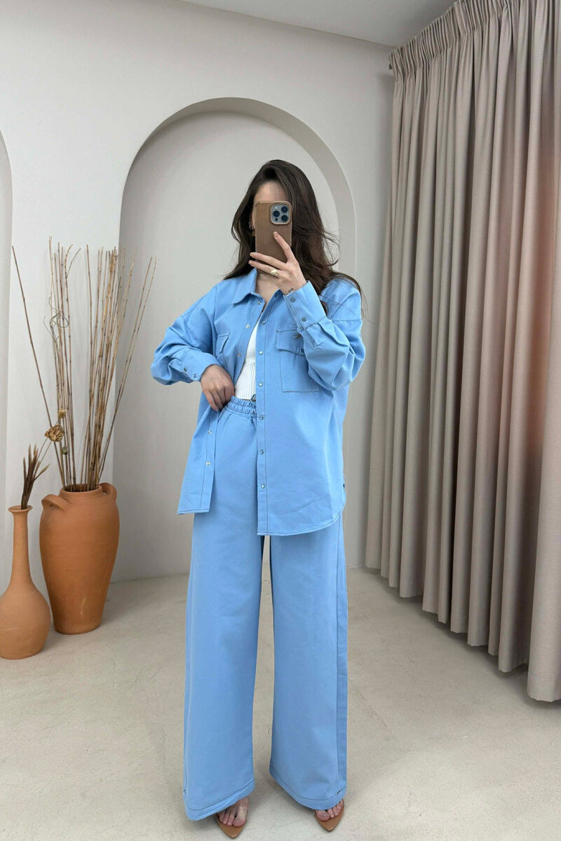 SET NJE NGJYRESH KEMISHE + PANTALLONA PER FEMRA NE NGJYRE BABY BLU - 2