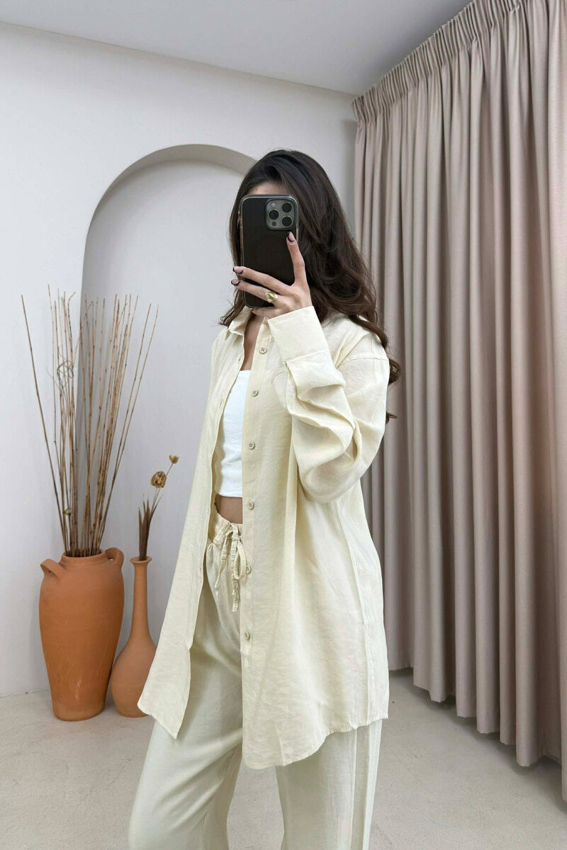 SET NJE NGJYRESH KEMISHE + PANTALLONA PER FEMRA NE NGJYRE BEZHE - 2