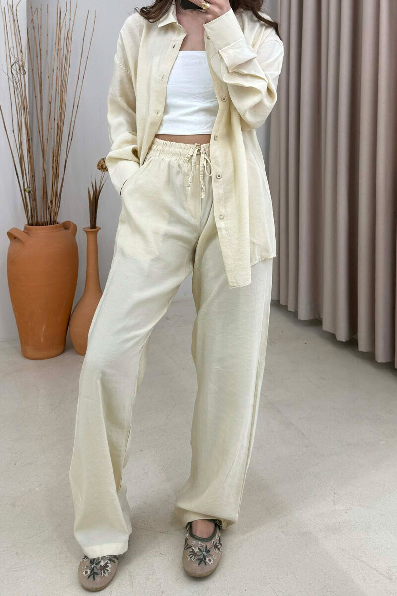 SET NJE NGJYRESH KEMISHE + PANTALLONA PER FEMRA NE NGJYRE BEZHE - 3