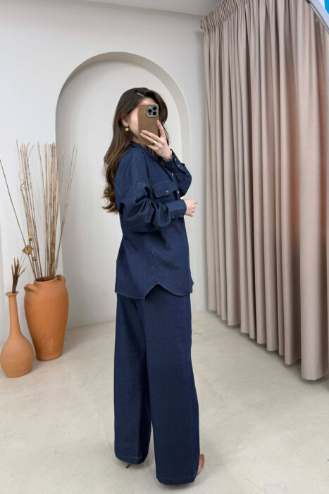 SET NJE NGJYRESH KEMISHE + PANTALLONA PER FEMRA NE NGJYRE BLU - 4