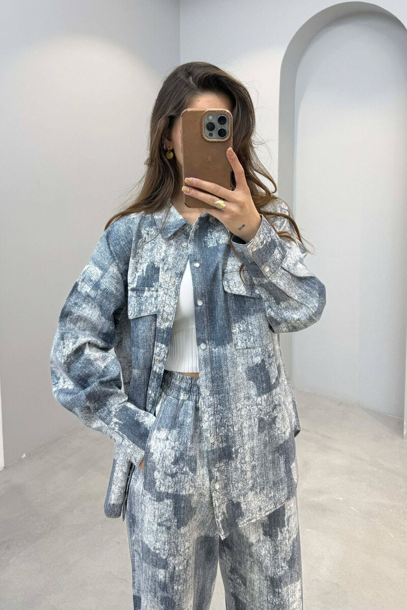 SET NJE NGJYRESH KEMISHE + PANTALLONA PER FEMRA NE NGJYRE BLU TE ZBARDHUR - 3