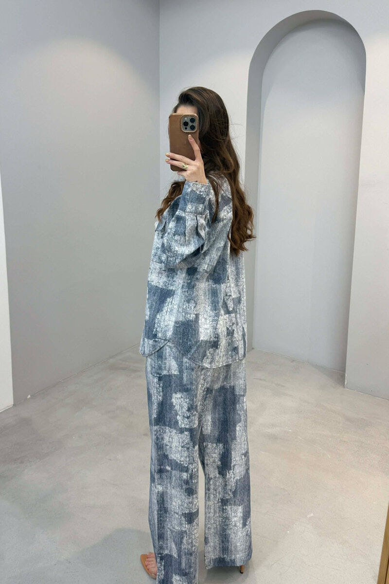 SET NJE NGJYRESH KEMISHE + PANTALLONA PER FEMRA NE NGJYRE BLU TE ZBARDHUR - 5