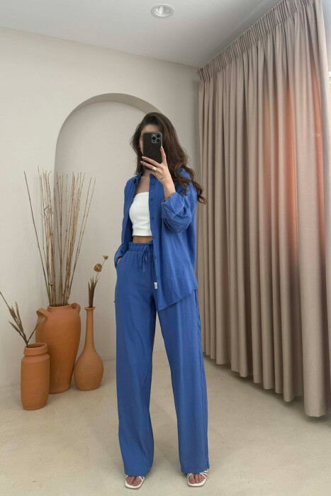 SET NJE NGJYRESH KEMISHE + PANTALLONA PER FEMRA NE NGJYRE BLU - 1