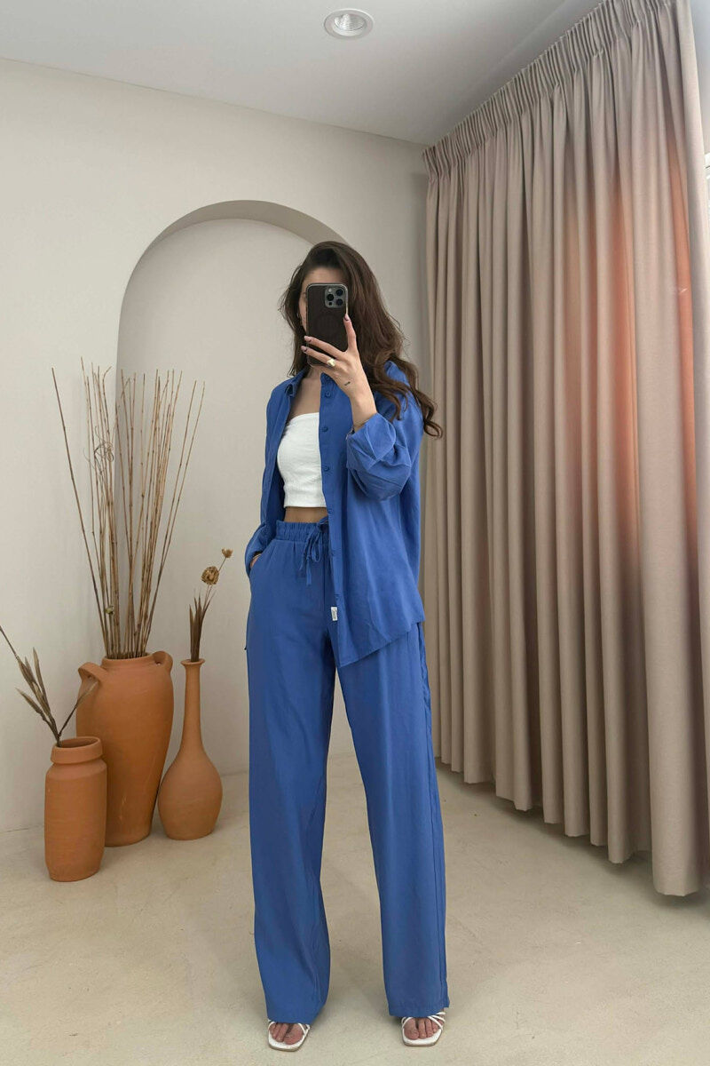 SET NJE NGJYRESH KEMISHE + PANTALLONA PER FEMRA NE NGJYRE BLU - 1